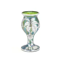 A Loetz Art Nouveau Iridescent Glass Vase by Loetz, silver foliate overlay decoration, sold Jun 2026
