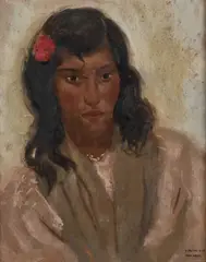 Léon Devos, Portrait Of A Spanish Girl, Oil on board