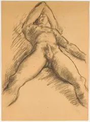 Duncan Grant, Male Nude Study Of Paul Roche, Charcoal on brown paper Sold
