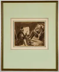 Dora Carrington, Sketch Of Lytton Strachey And Boris Anrep In The Sitting Room At Ham Spray, Pen and ink