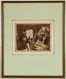 Dora Carrington, Sketch Of Lytton Strachey And Boris Anrep In The Sitting Room At Ham Spray, Pen and ink