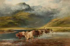 Henry Garland, A Pair Of Landscapes With Highland Cattle, Oil on canvas