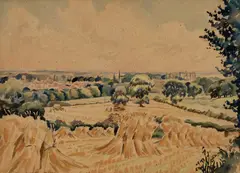 George Jackson, Cornfield Overlooking Ripon, 1958, Watercolour and pencil