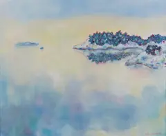 Victor Sparre, Vinterlys over fjorden, 1993, Olje på lerret
