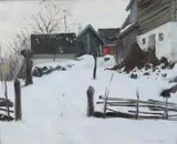 Gustav Wentzel, Gårdstun, vinter, Olje på lerret