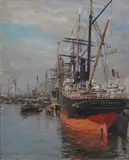 Johannes Grimelund, Fra havnen i Antwerpen, 1886, Olje på lerret