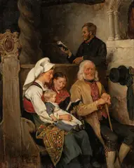 Nils Bergslien, På kirkebenken, Hardanger, 1880, Olje på lerret