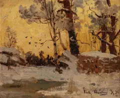 Studie, ettermiddagslys vinter by Frits Thaulow, 1876, Olje på plate, sold May 2020