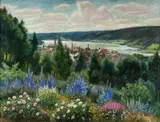 Alf Lundeby, Fra kunstnerens hage, utsyn over Lillehammer, 1926, Olje på lerret