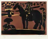 Picador by Pablo Picasso, Linoleumssnitt i farger trykket på tykt gulhvitt papir, sold May 2020