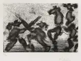 Pablo Picasso, Duell ved soloppgang, 1968, Radering trykket i svart på tykt hvitt papir