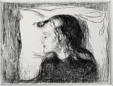 Edvard Munch, Det syke barn, Radering trykket i svart på middels tykt gulhvitt papir
