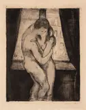 Edvard Munch, Kyss, 1896, Radering trykket i svart på middels tykt gulhvitt papir