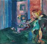 Ludvig Karsten, Foran ovnen, 1914, Olje på lerret