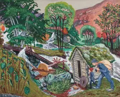 Nikolai Astrup, Kvennagong, Fargetresnitt med håndkolorering på tykt papir