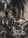 Kaare Espolin Johnson, Tre brødre på vei ned til bygda, 1941, Blandingsteknikk på papir