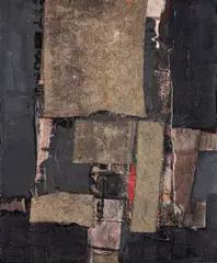 Roar Wold, Komposisjon, 1962, Olje og collage på plate