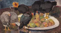 Bernhard Folkestad, Høner og fruktfat, 1907, Olje på lerret