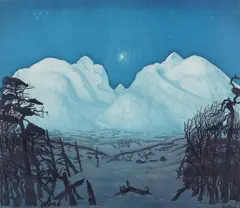 Harald Sohlberg, Vinternatt i Rondane, 1917, Fargelitografi