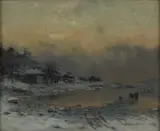 Gerhard Munthe, Kjøring på isen, 1883, Olje på mahogniplate