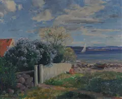 Thorolf Holmboe, Kystlandskap med blomstrende syriner, Olje på lerret
