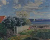 Thorolf Holmboe, Kystlandskap med blomstrende syriner, Olje på lerret