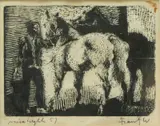 Stall by Frans Widerberg, 1957, Xylografi trykket på tynt gulhvitt papir, sold Jun 2019