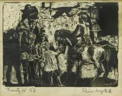 Frans Widerberg, Møte (Værhode), 1957, Xylografi
