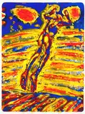 Svevende by Frans Widerberg, Litografi med håndkolorering, sold Jun 2019