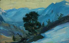 Gustav Wentzel, Furu i vinterlandskap, Nord-Gudbrandsdalen, Olje på plate