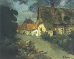 Frits Thaulow, Fransk landsbygate i måneskinn, Olje på lerret