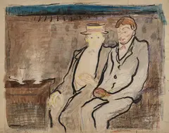 Edvard Munch, To sittende menn, Akvarell og fargestift, flerfarget på middels tykt gulhvitt papir