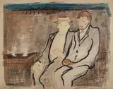 Edvard Munch, To sittende menn, Akvarell og fargestift, flerfarget på middels tykt gulhvitt papir