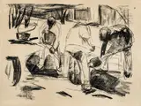 Edvard Munch, Gatearbeidere, Litografi trykket i svart på middels tykt gulhvitt papir
