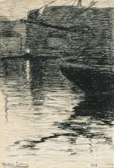 Halfdan Egedius, Natt på havnen, 1892, Penn på middels tykt papir