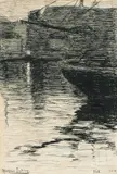 Halfdan Egedius, Natt på havnen, 1892, Penn på middels tykt papir
