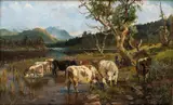 Anders Askevold, Bøling ved vanningsstedet, 1896, Olje på lerret, oppklebet på plate
