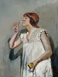 Kvinne med sigarett by Christian Krohg, Olje på lerret, sold May 2019