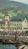 Julius Holck, Fra Fiskebryggen i Bergen, 1891, Olje på lerret