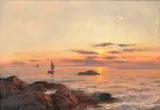 Thorolf Holmboe, Kystlandskap med seilbåter, Olje på lerret