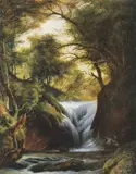 Thomas Fearnley, Jeger i skogslandskap med foss