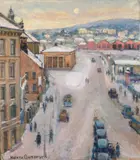 Helene Gundersen, Fra Majorstuen mot Kino-Palæet, vinter, Olje på lerret