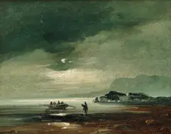 Peder Balke, Kystmotiv i måneskinn, Olje på papir, oppklebet på lerret oppklebet på plate