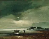 Peder Balke, Kystmotiv i måneskinn, Olje på papir, oppklebet på lerret oppklebet på plate