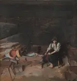Carl Sundt-Hansen, Pike ved gruen, 1891, Olje på mahogniplate