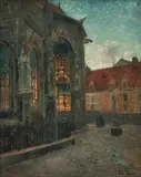 Frits Thaulow, Apsis til kirken St. Jacques, Dieppe. På vei til aftenmesse, Olje på lerret