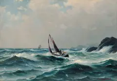 Lauritz Haaland, Losbåten går ut, 1899, Olje på lerret