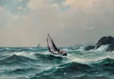 Lauritz Haaland, Losbåten går ut, 1899, Olje på lerret