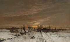 Ludvig Munthe, Landskap i aftenbelysning, vinter, Olje på lerret