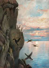 Thorolf Holmboe, Fuglefjell, Røst, Pastell på papir, oppklebet på papp